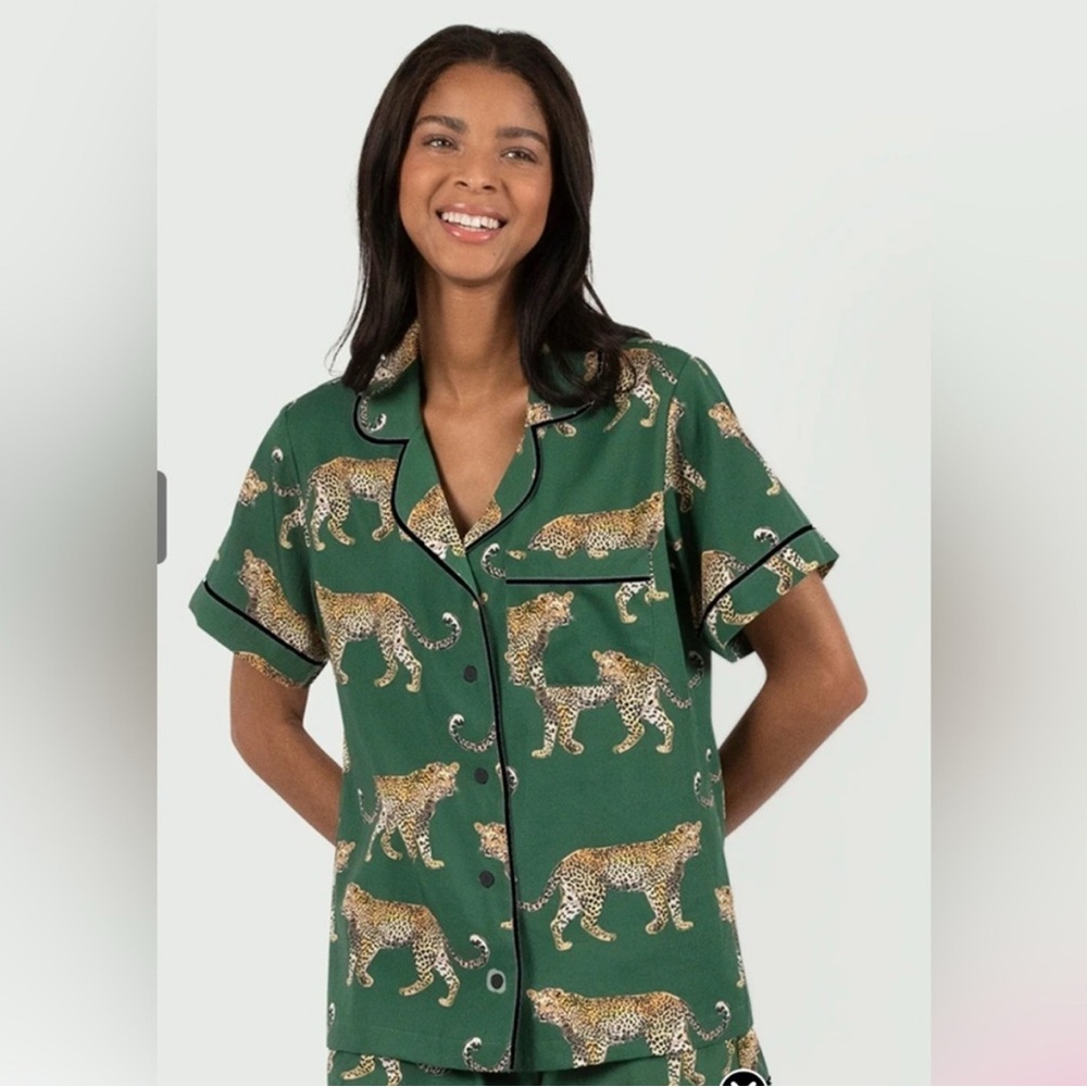 Katie Kime Green Leopard Print Pajama Top, medium